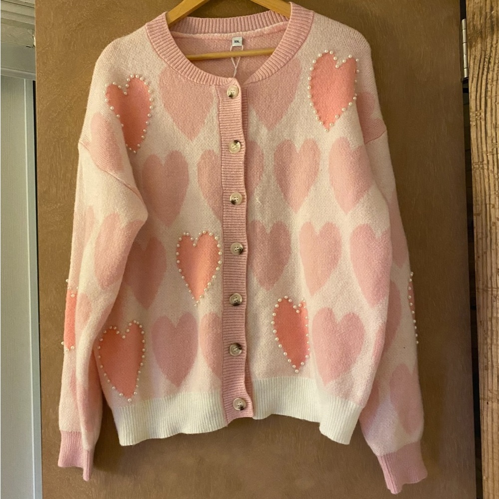 Brand new with tags Pink Heart beaded detail Women's Sweater